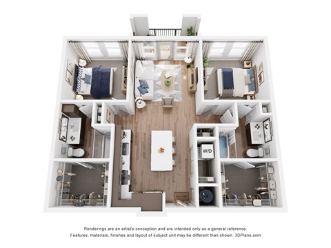 Floor plan for 2 beds, 2 baths, 1046 sqft